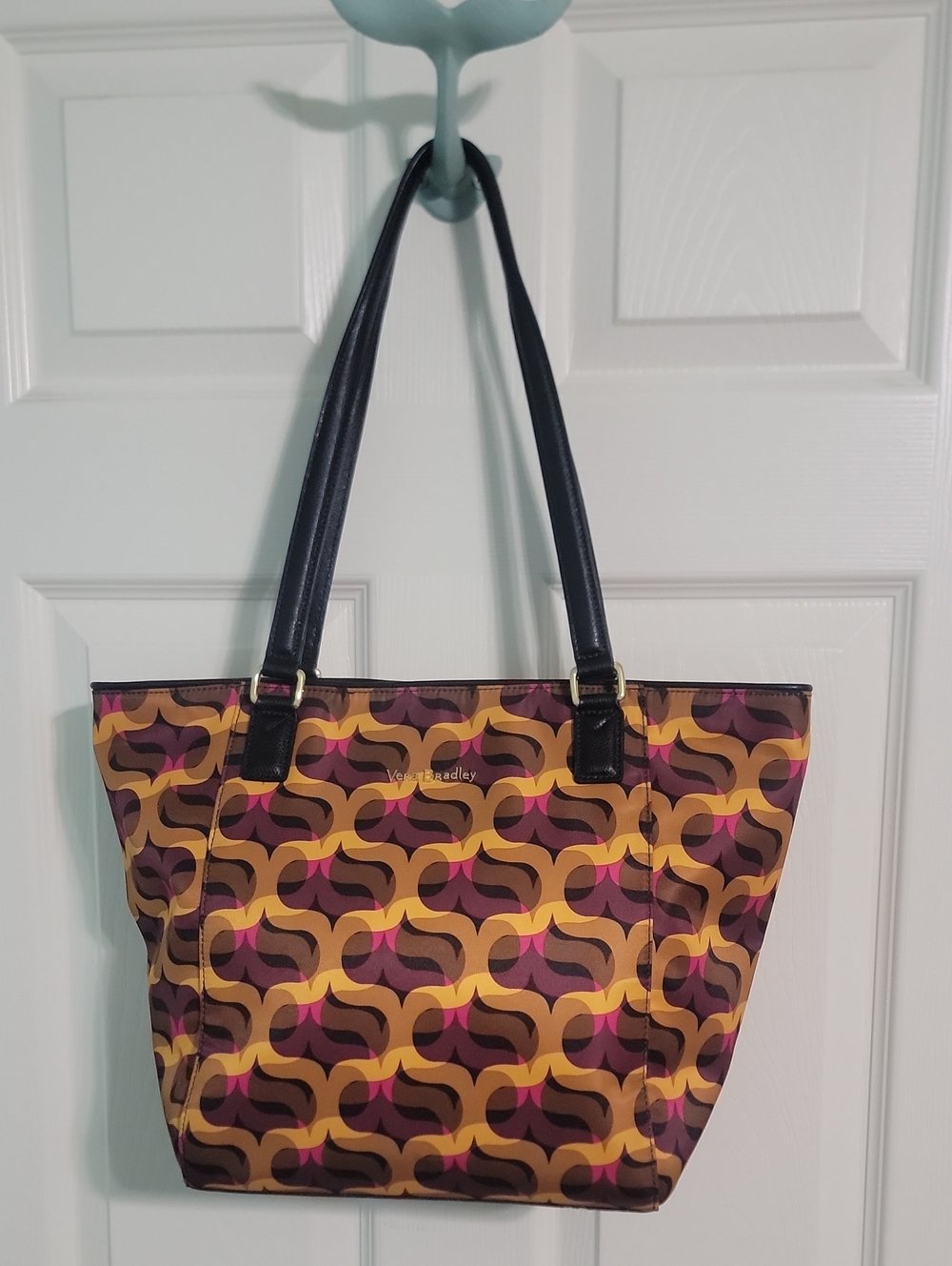 Vera Bradley Retro Geometric Tote in Mustard, Plum & Black